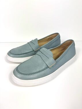 Patina Boardwalk Penny Loafer Women's Leather Blue Walking Shoes US Size 9